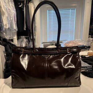 PRADA NEW! UNUSED! DARK BROWN BONNIE BAG LARGE LEATHER